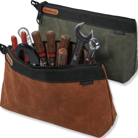 Welkinland 2-pack heavy-duty waxed canvas pouches, front view, for durable tool storage.