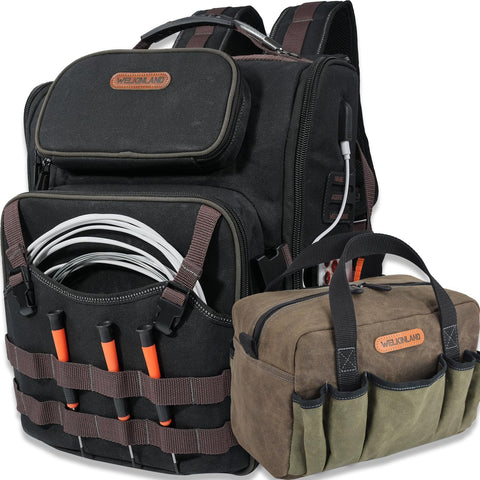 Welkinland 60-pocket electrician backpack full view for organized on-site storage