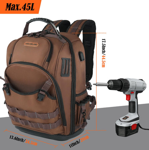 Welkinland 70-Pockets HVAC Backpack ergonomic straps for comfortable carrying.