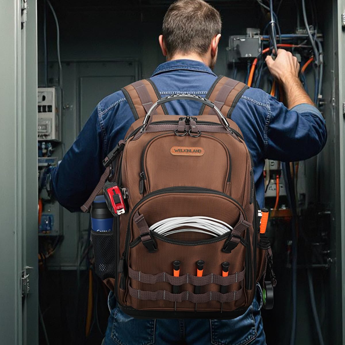 Welkinland 70-Pockets HVAC Backpack front-pocket organization keeps tools reachable.