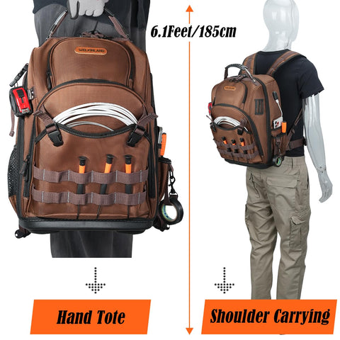 Welkinland 70-Pockets HVAC Backpack organized tool loops for quick setup.