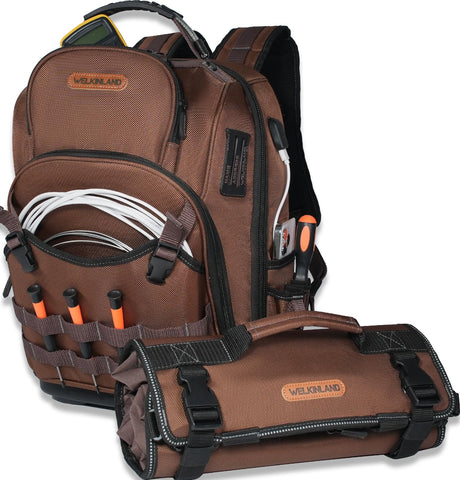 WELKINLAND 70-pocket HVAC tool backpack showing organized compartments for quick tool access on site.