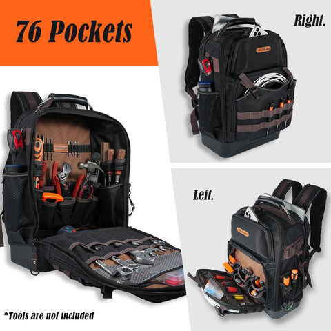 Welkinland 76Pockets backpack hard-bottom base provides stability on rough floors