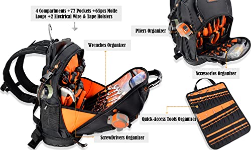 WELKINLAND 77-Pockets backpack side view demonstrates ample capacity for a full toolkit.
