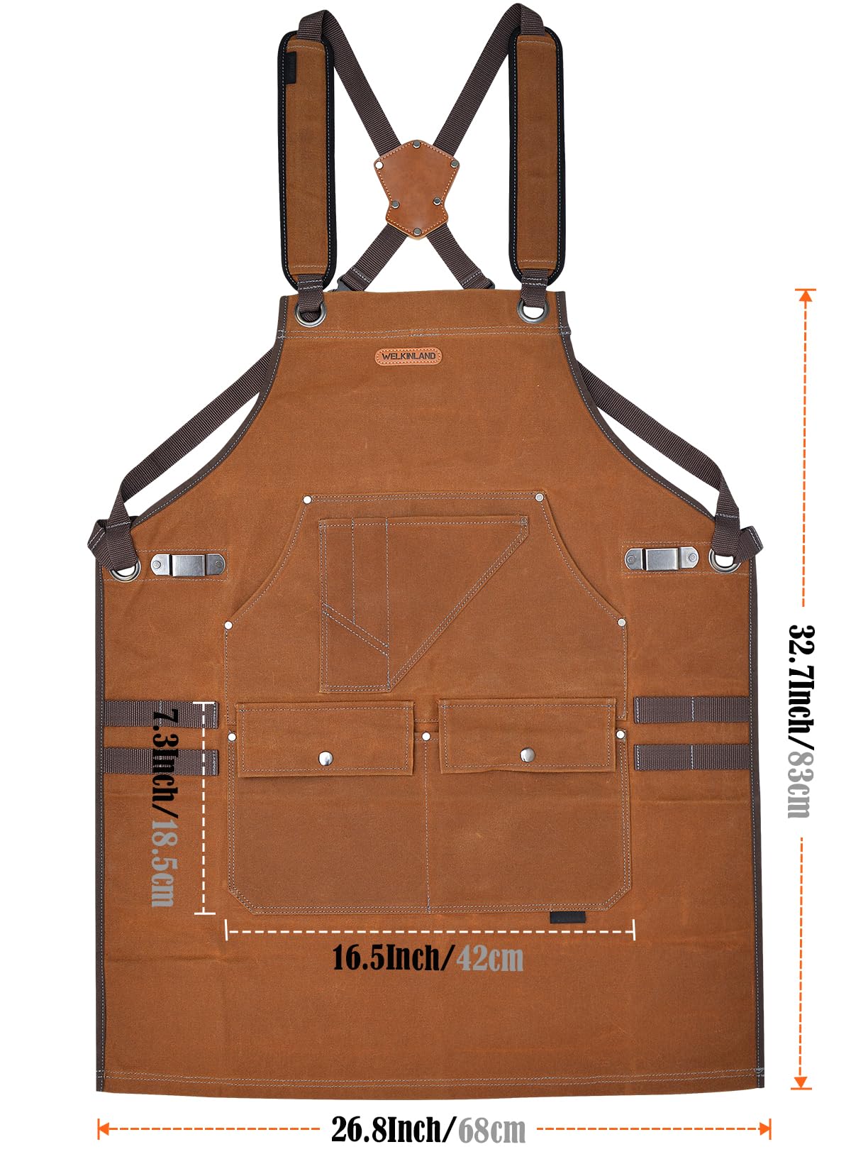 Welkinland apron on workbench highlights organized tool storage.