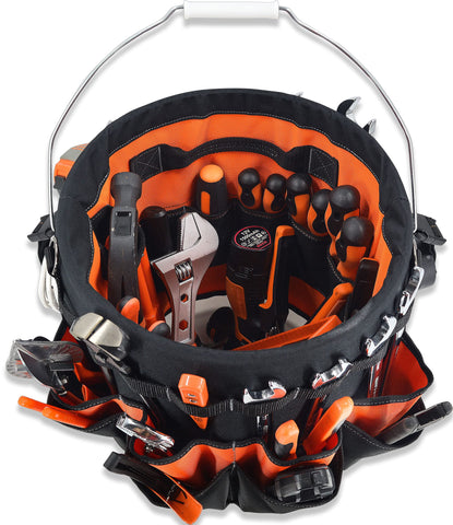 WELKINLAND stitched-edge detail emphasizes durability and secure attachment on the bucket.