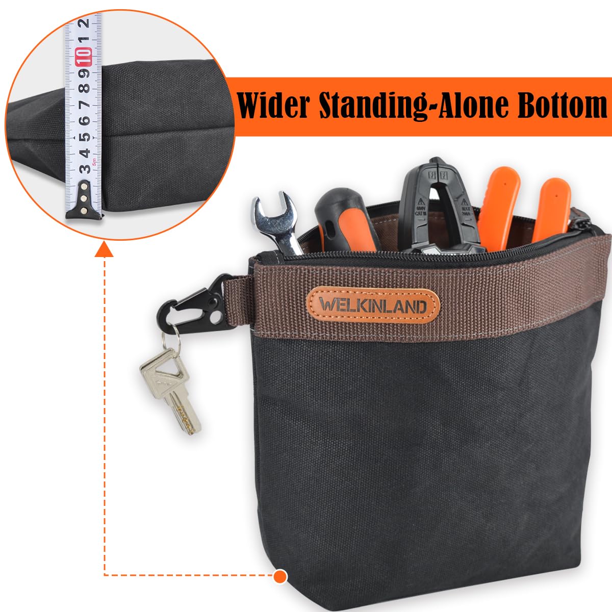 WELKINLAND green tool pouch helps organized workflow on site.