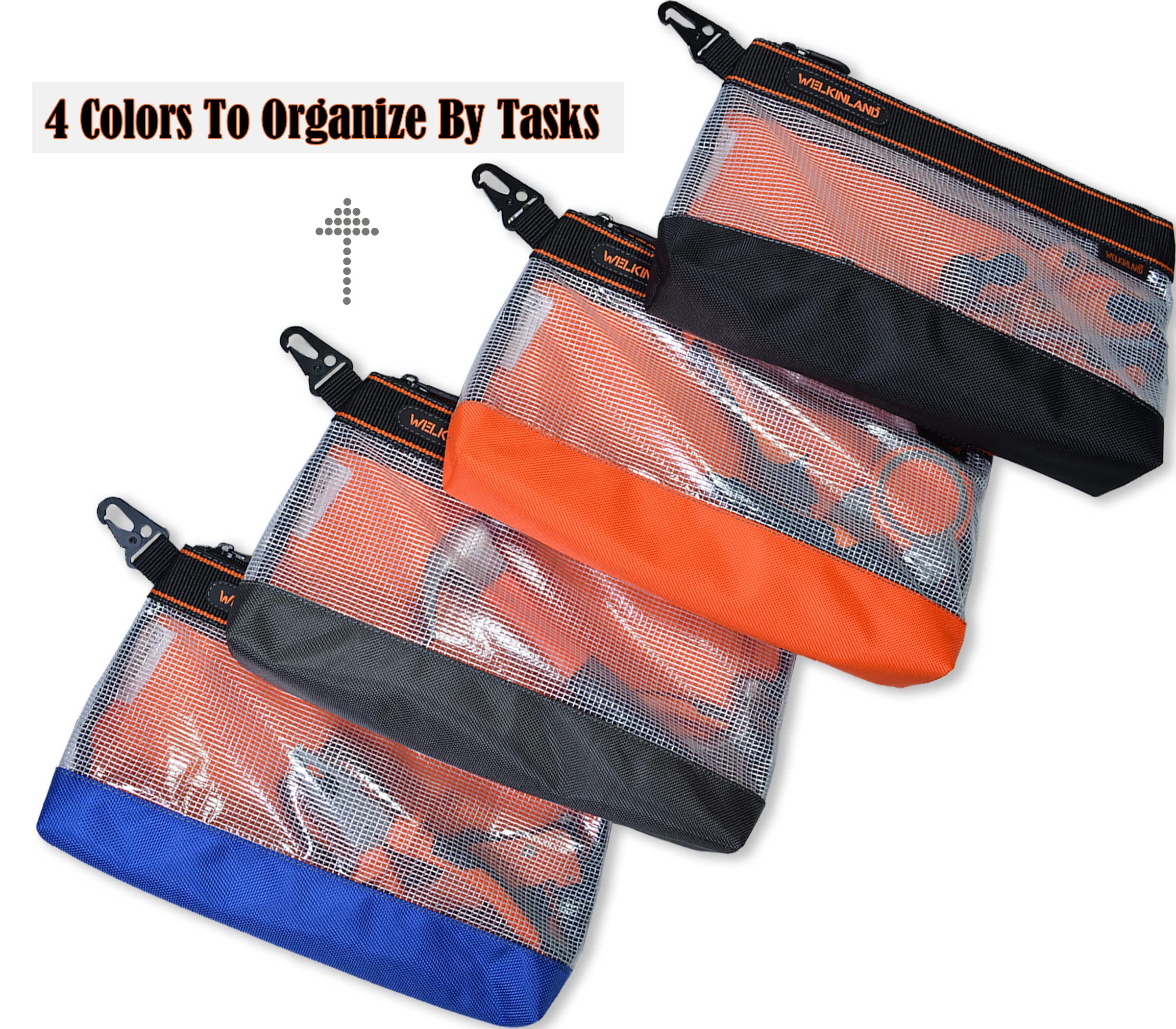 WELKINLAND Clear Tool Pouch orange-interior view for fast content recognition
