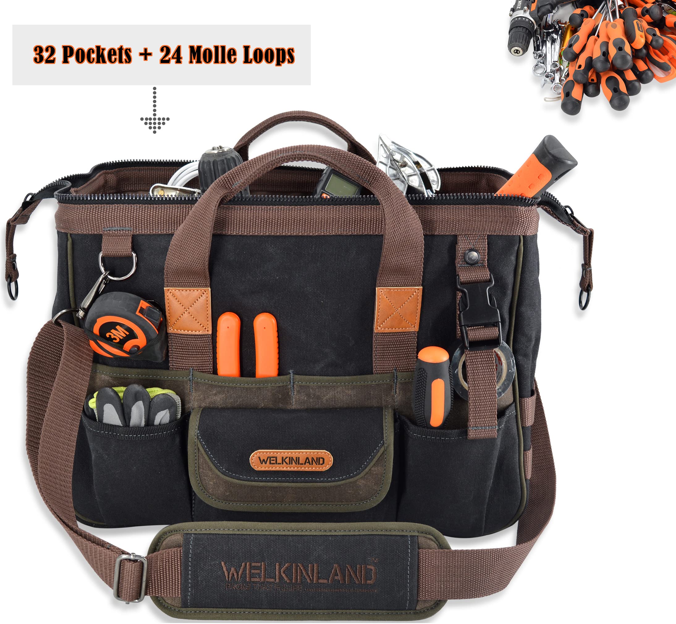 Welkinland gun metal zipper tool bag for durable, secure storage.
