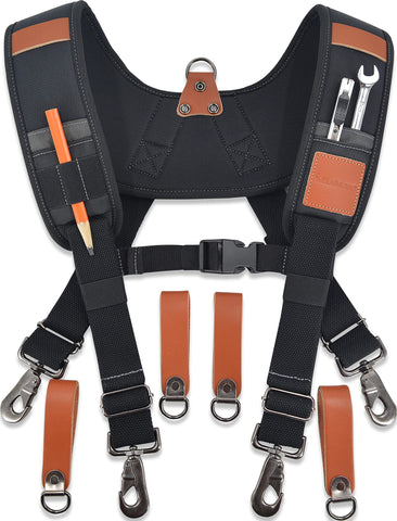 WELKINLAND heavy-duty leather suspenders front view showing rugged construction