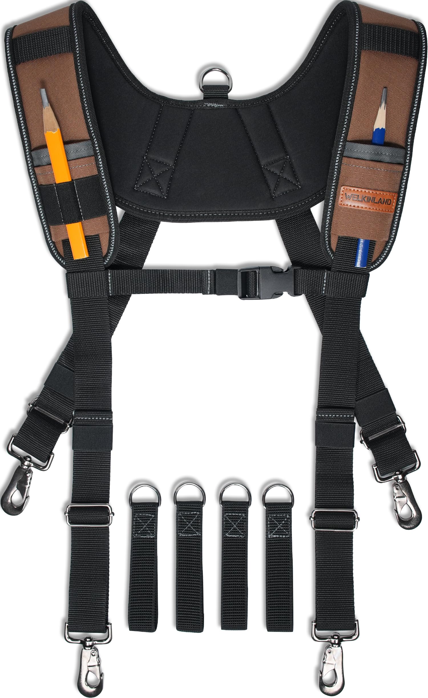 Welkinland ergonomic X-shape suspender provides balanced support for heavy tool belts