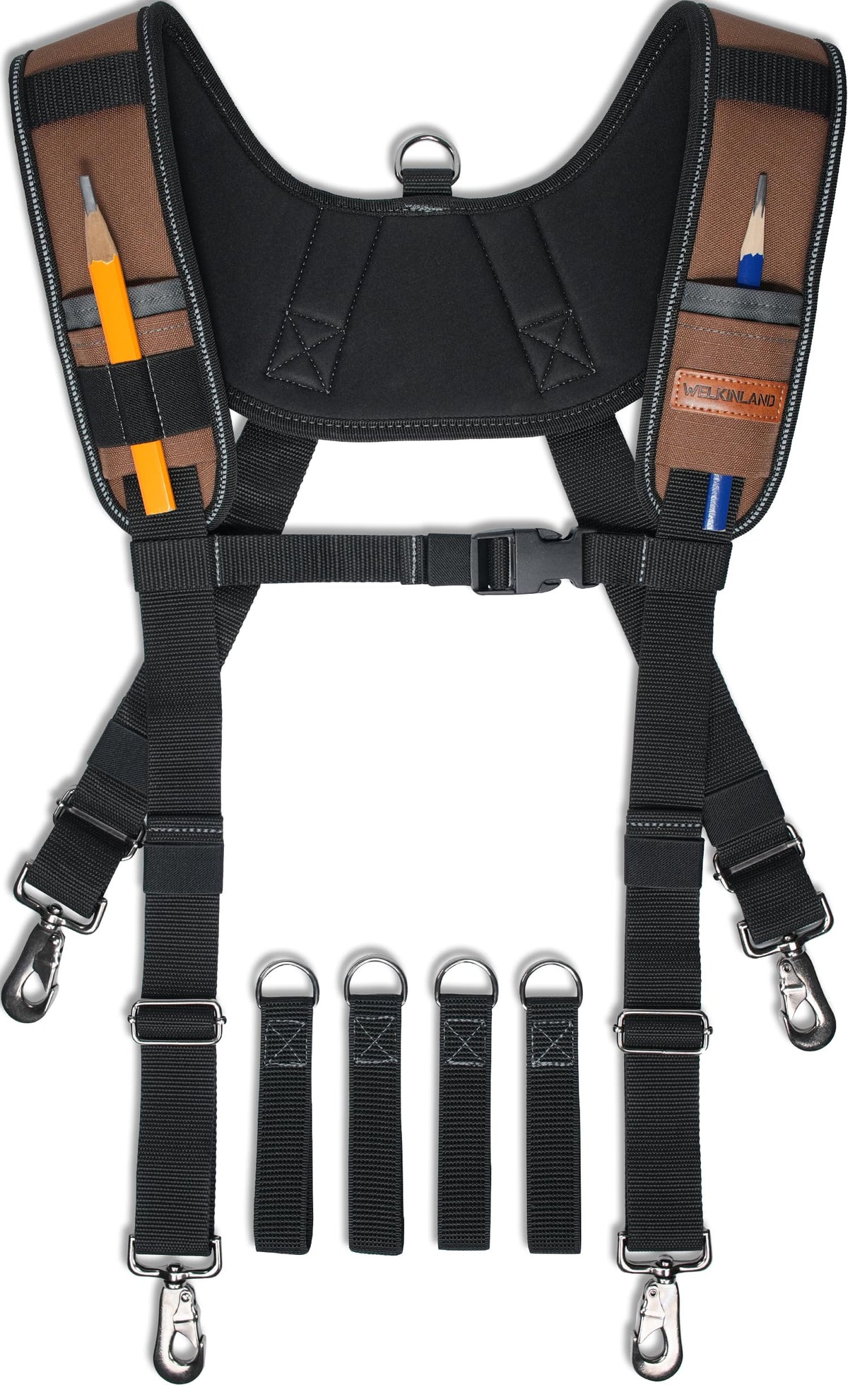 Welkinland ergonomic X-shape suspender provides balanced support for heavy tool belts