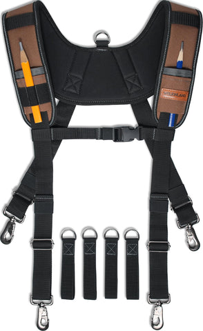 Welkinland ergonomic X-shape suspender provides balanced support for heavy tool belts