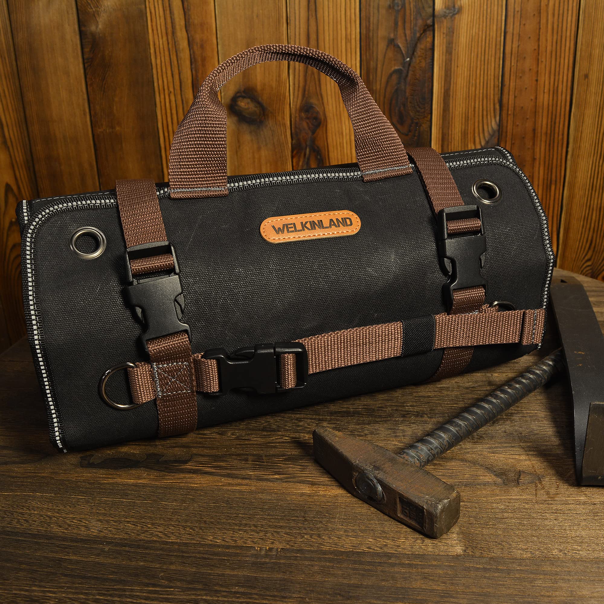 Welkinland tool roll rolled compactly for easy transport