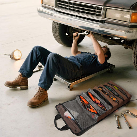 Welkinland open tool roll spread shows seven pockets for quick access.