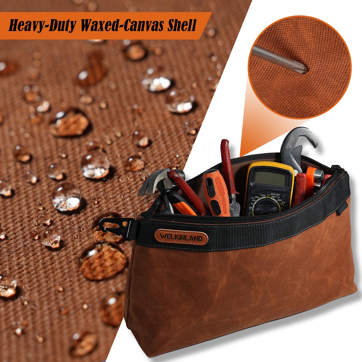 Welkinland rugged zipper and webbing pulls enable secure tool retrieval on site.