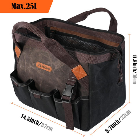 Welkinland tool bag bottom-ball support adds stability on uneven surfaces.