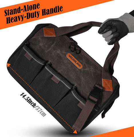 Welkinland tool bag interior with pockets keeps tools organized on site.