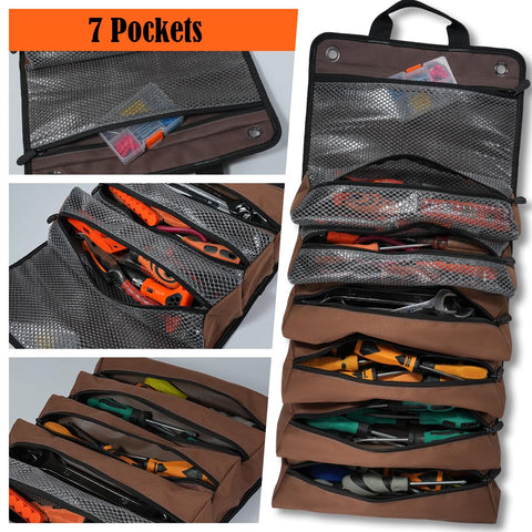 Four ripstop pockets neatly organize tools inside the roll.