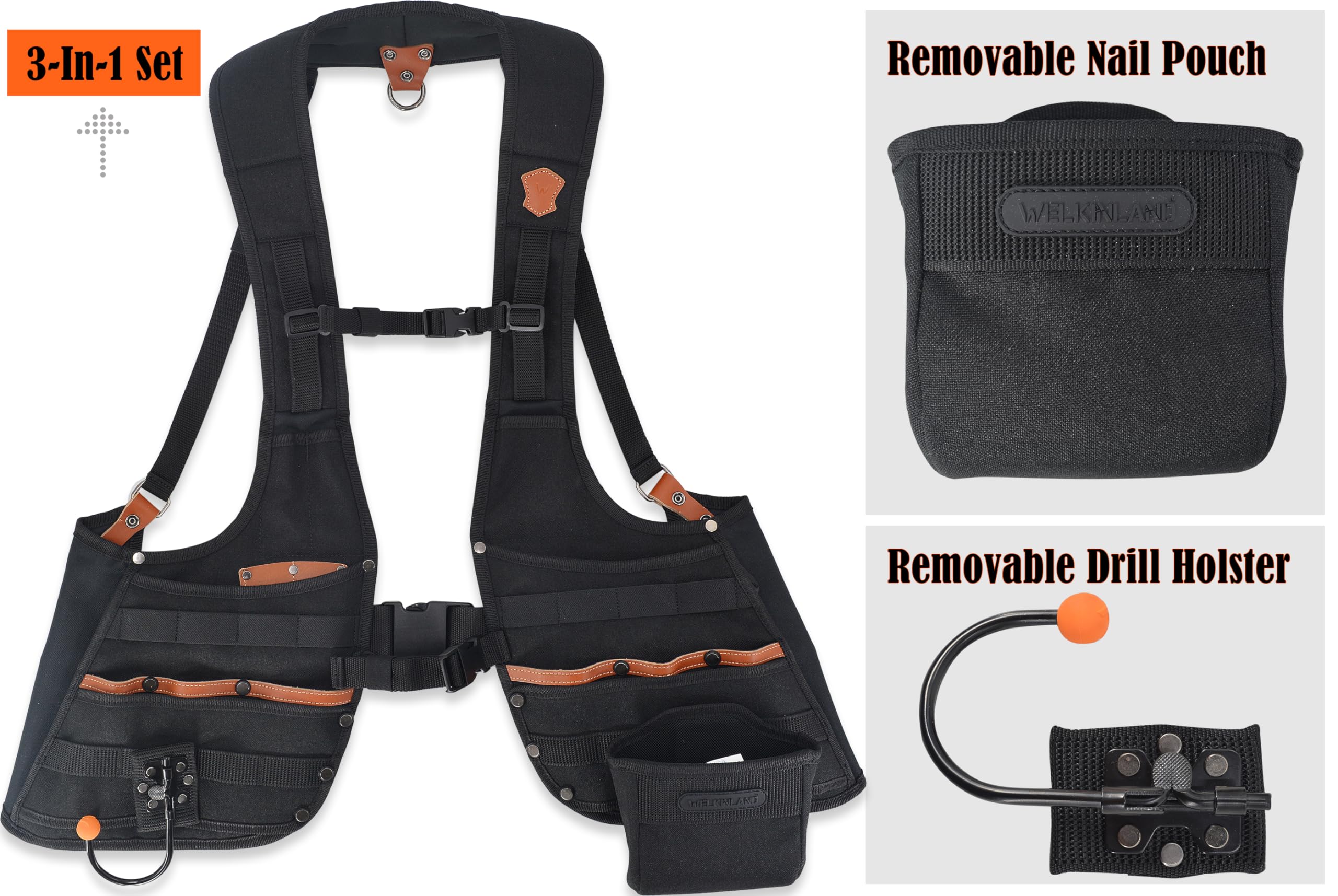 Welkinland Top-G vest nail pouch keeps fasteners secure
