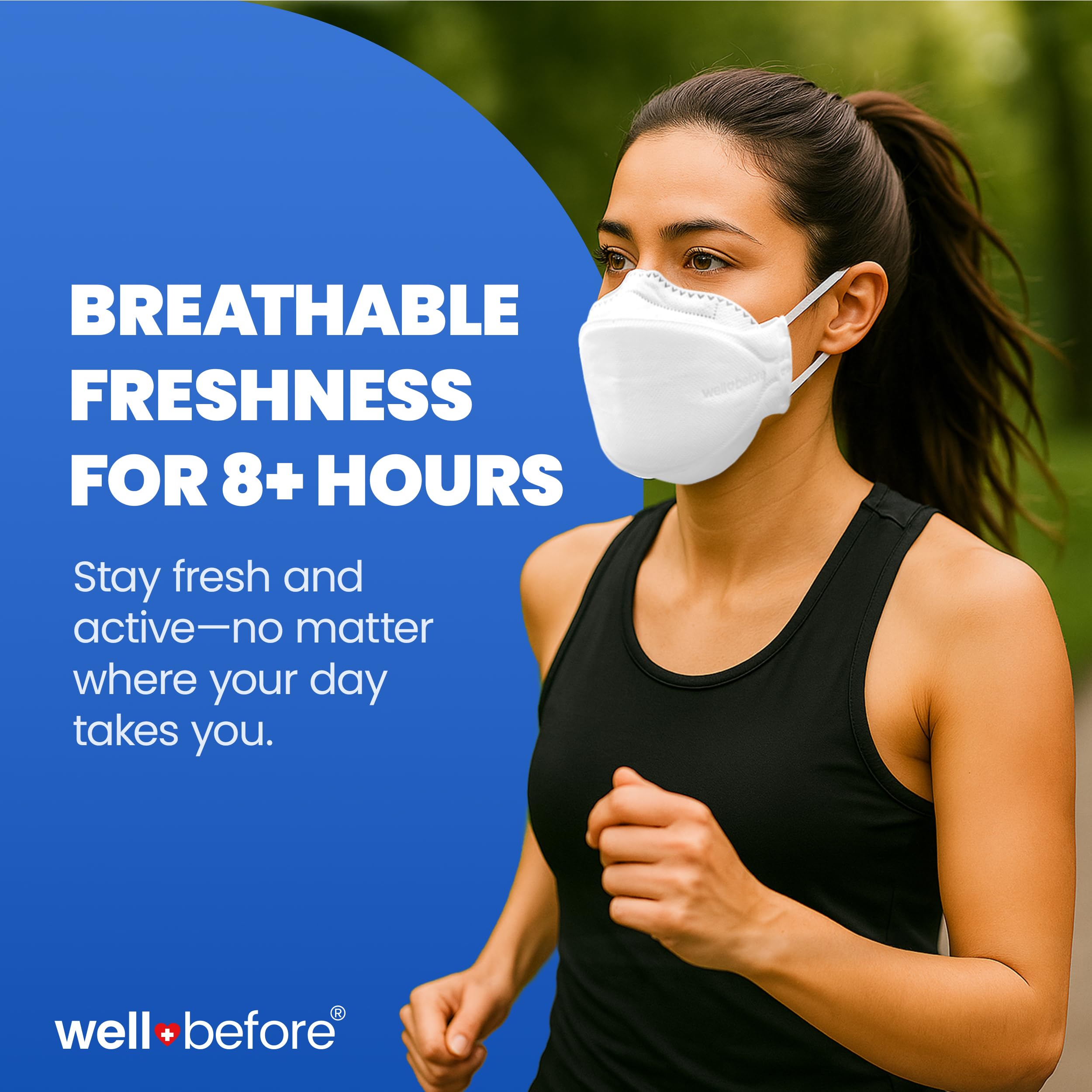 Well Before 3D PRO KN95 Mask medium size fits a wide range of faces.