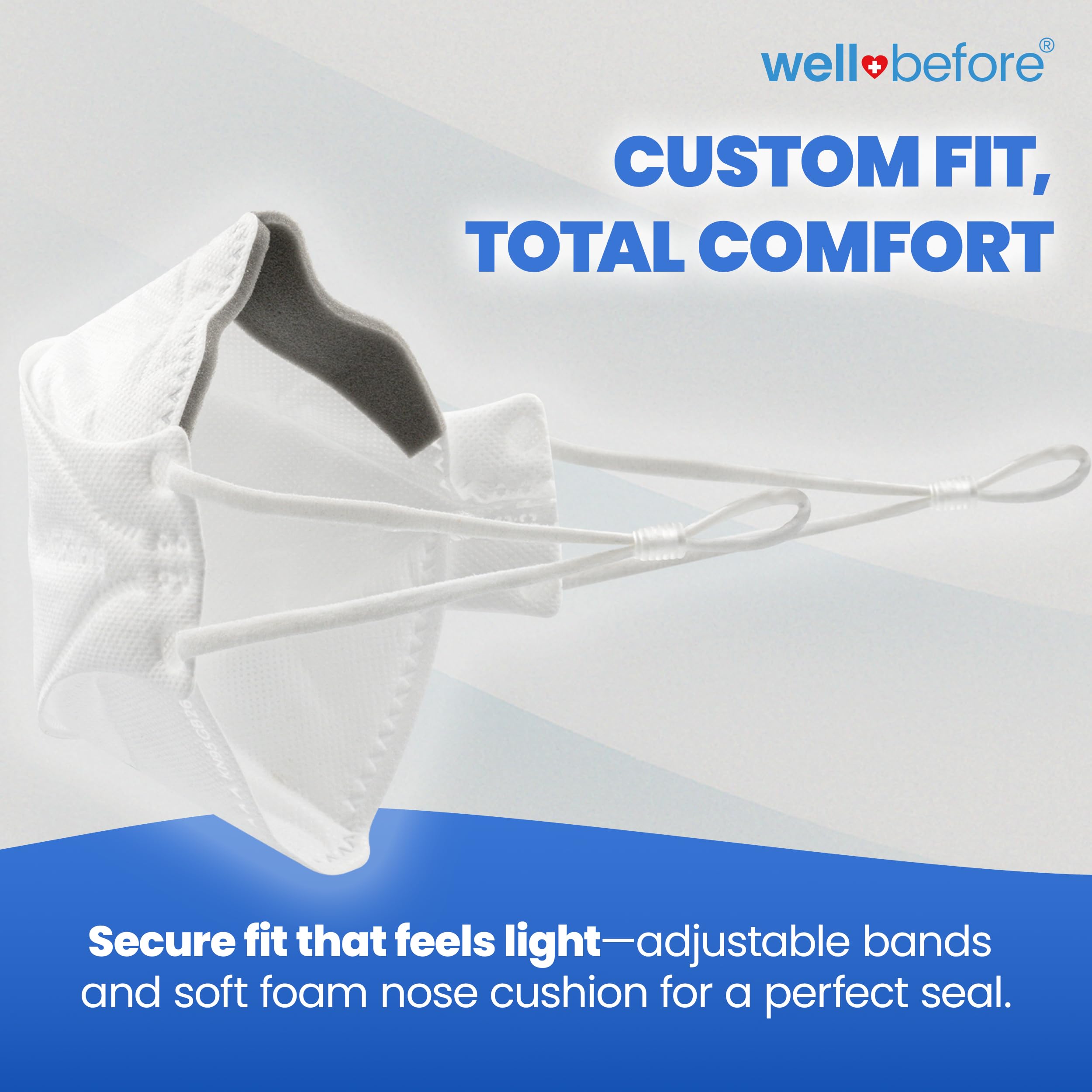 Well Before 3D PRO KN95 Mask nose clip stays in place for glasses comfort.
