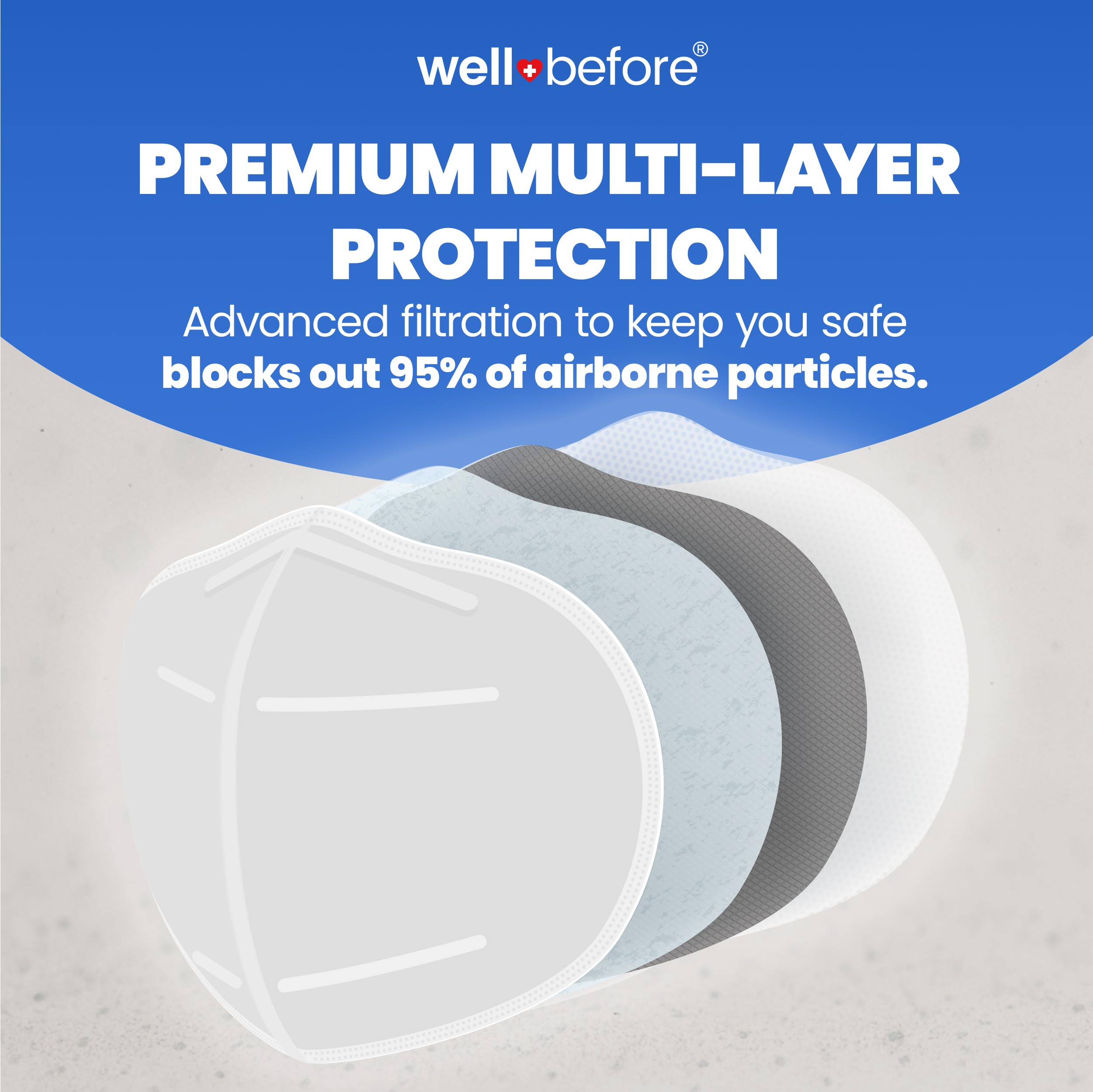 Well Before 3D PRO KN95 Mask in white offers lightweight, breathable wear.