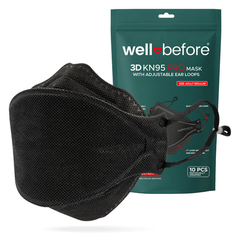 Well Before Premium 3D PRO KN95 mask black front view for daily comfort