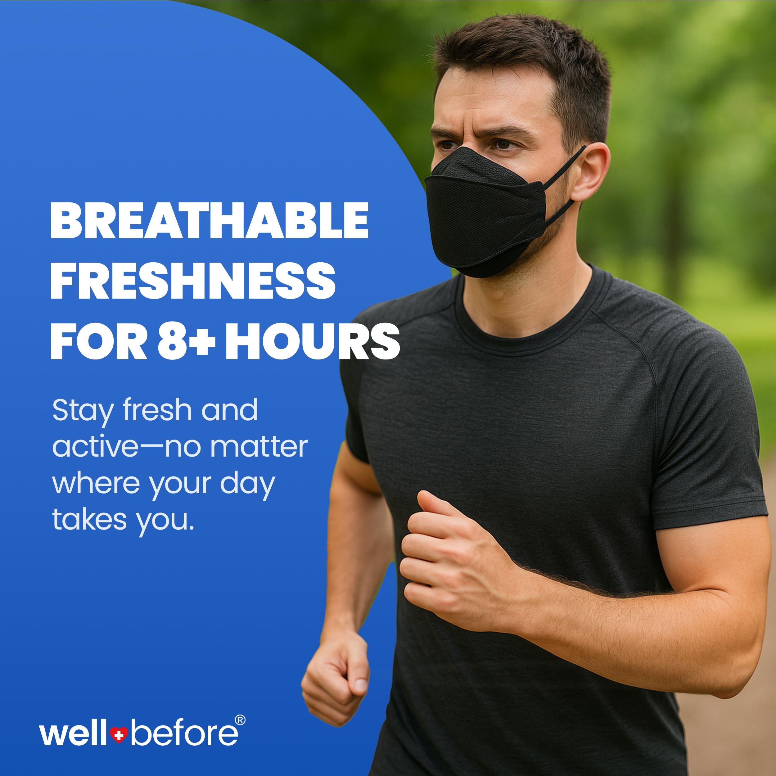 Well Before Premium 3D PRO KN95 mask lightweight design for all-day wear