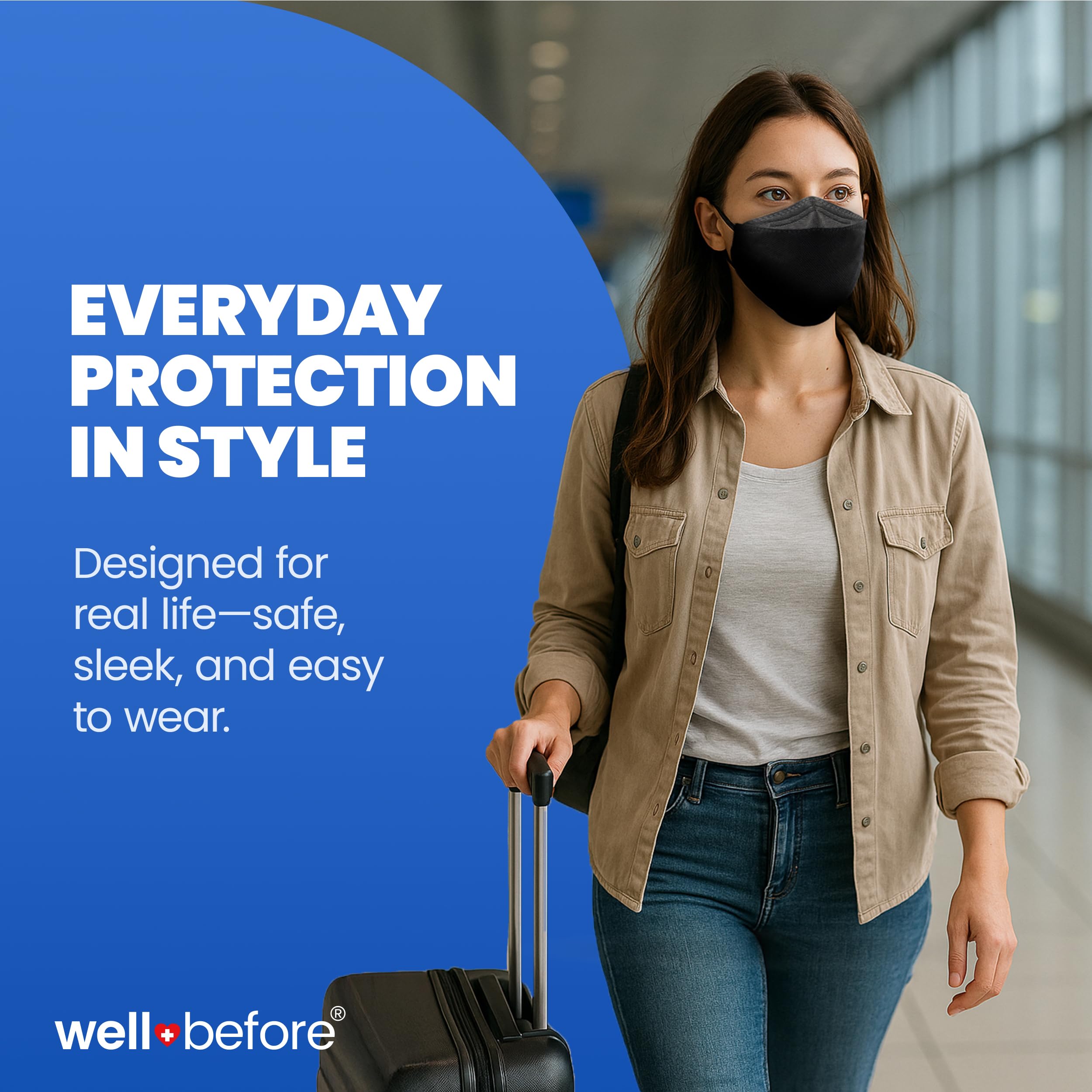 Well Before 3D KN95 mask ideal for daily commute and travel.