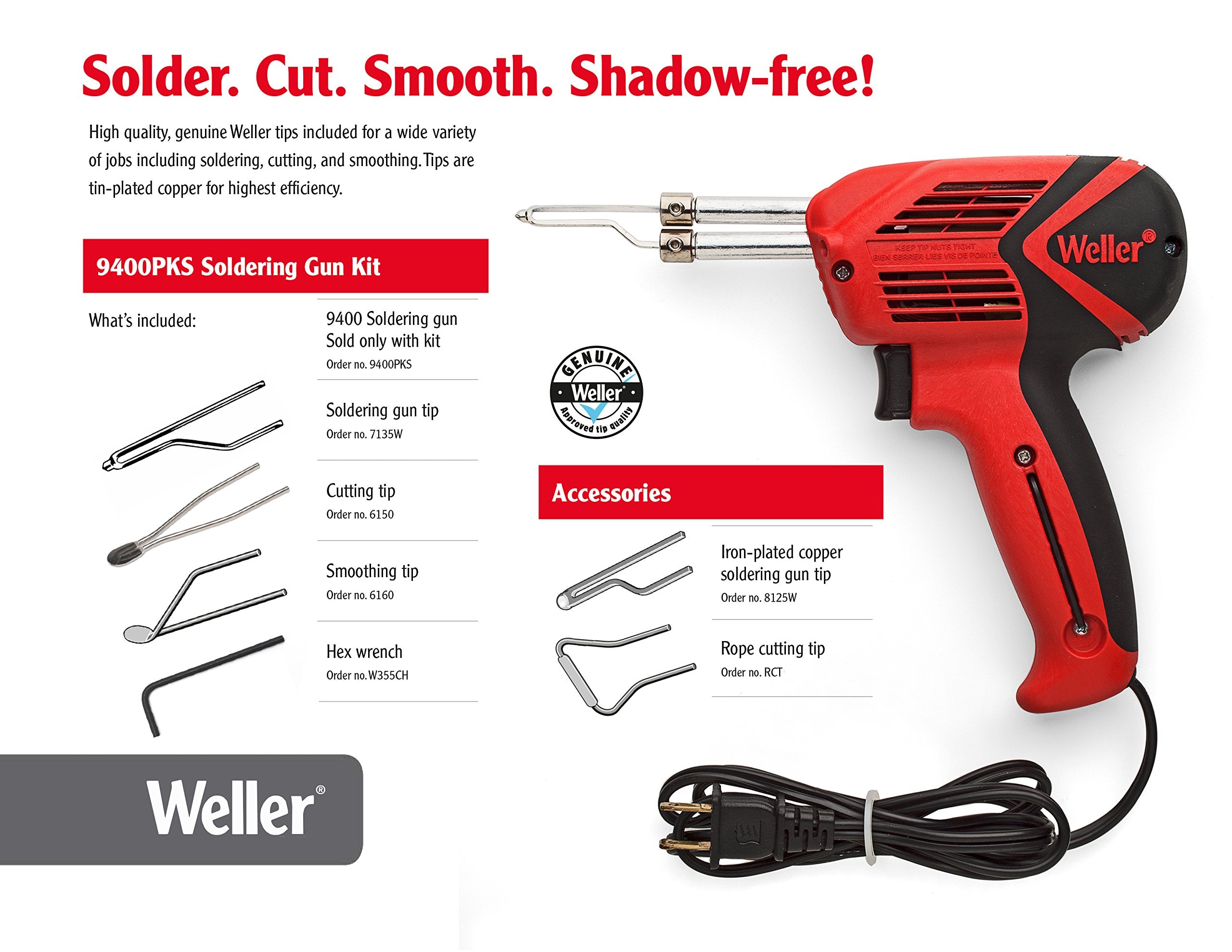 Weller Geuinine soldering gun with ergonomic, co-molded grip for comfortable handling.