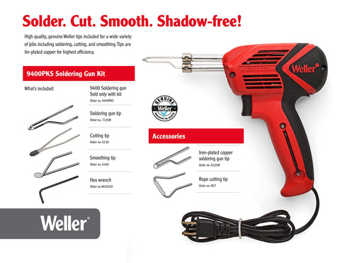 Weller Geuinine soldering gun with ergonomic, co-molded grip for comfortable handling.
