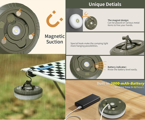 Wellgium camping lights magnetic base for fast mounting on metal