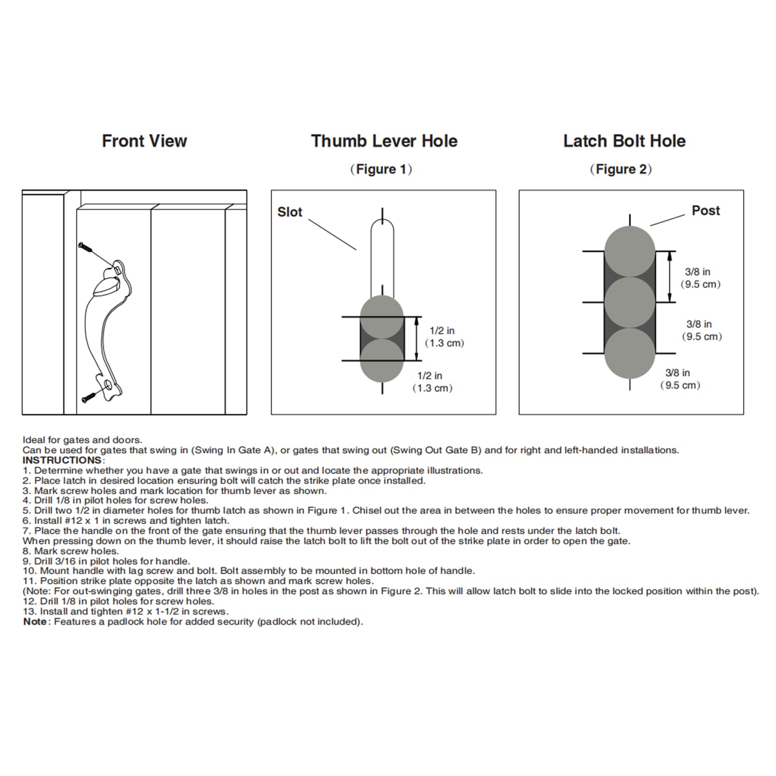 Includes thumb latch, 9-inch handle, and screws for quick setup.