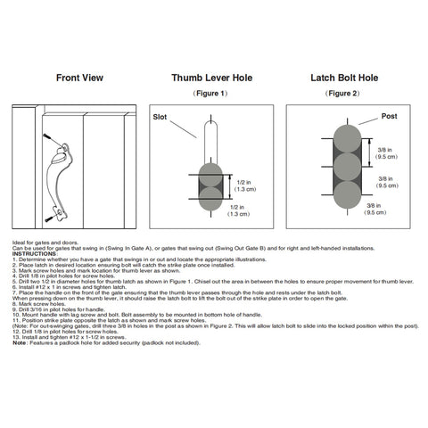 Includes thumb latch, 9-inch handle, and screws for quick setup.