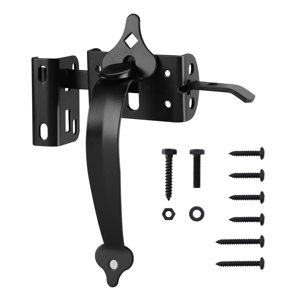 WellMade Thumb Gate Latch close-up shows robust steel construction and self-locking action.