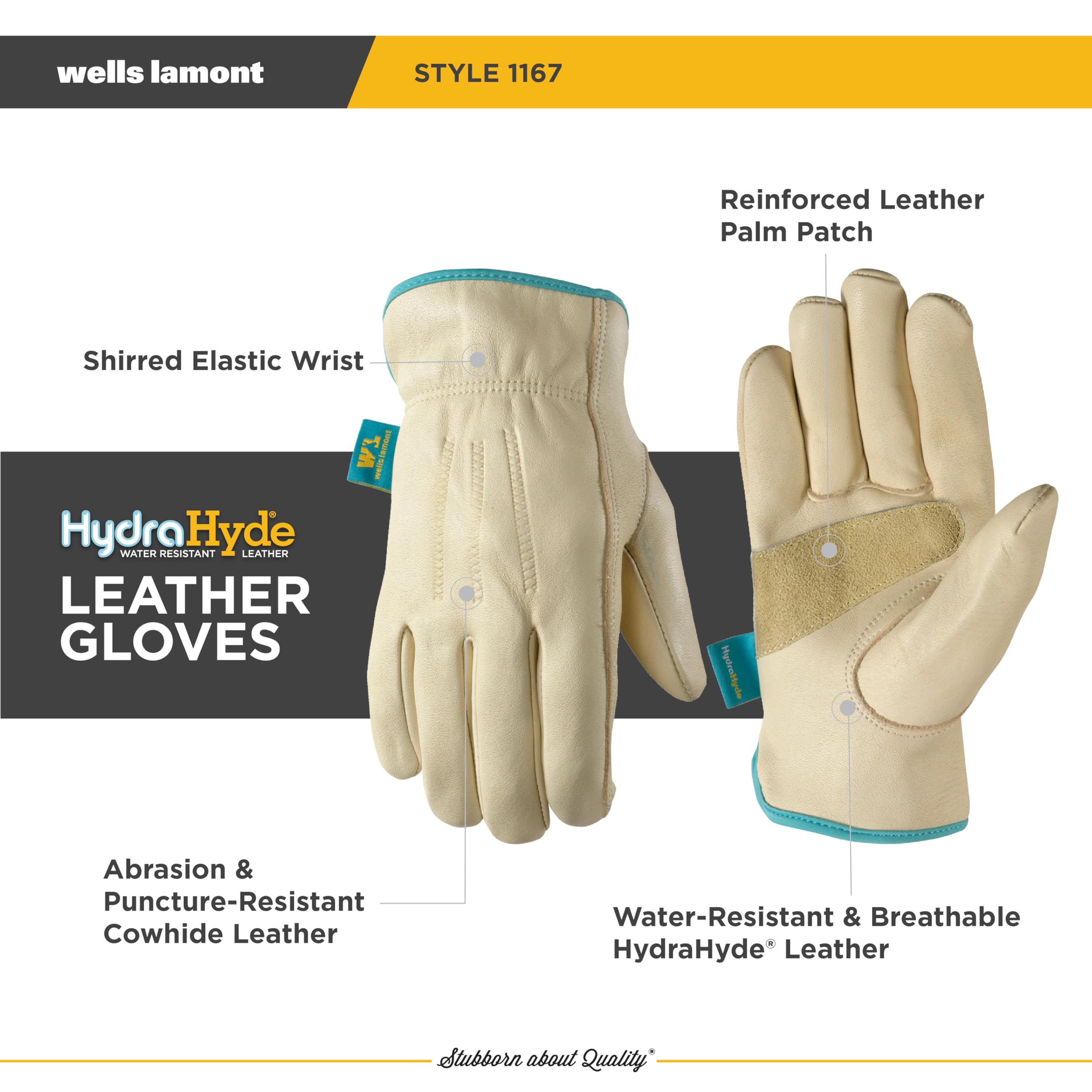 Wells Lamont 100% grain cowhide leather gloves offer abrasion resistance for tough jobs.