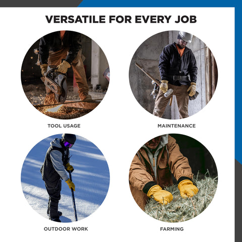 Wells Lamont HydraHyde leather gloves — full grain cowhide for durability.