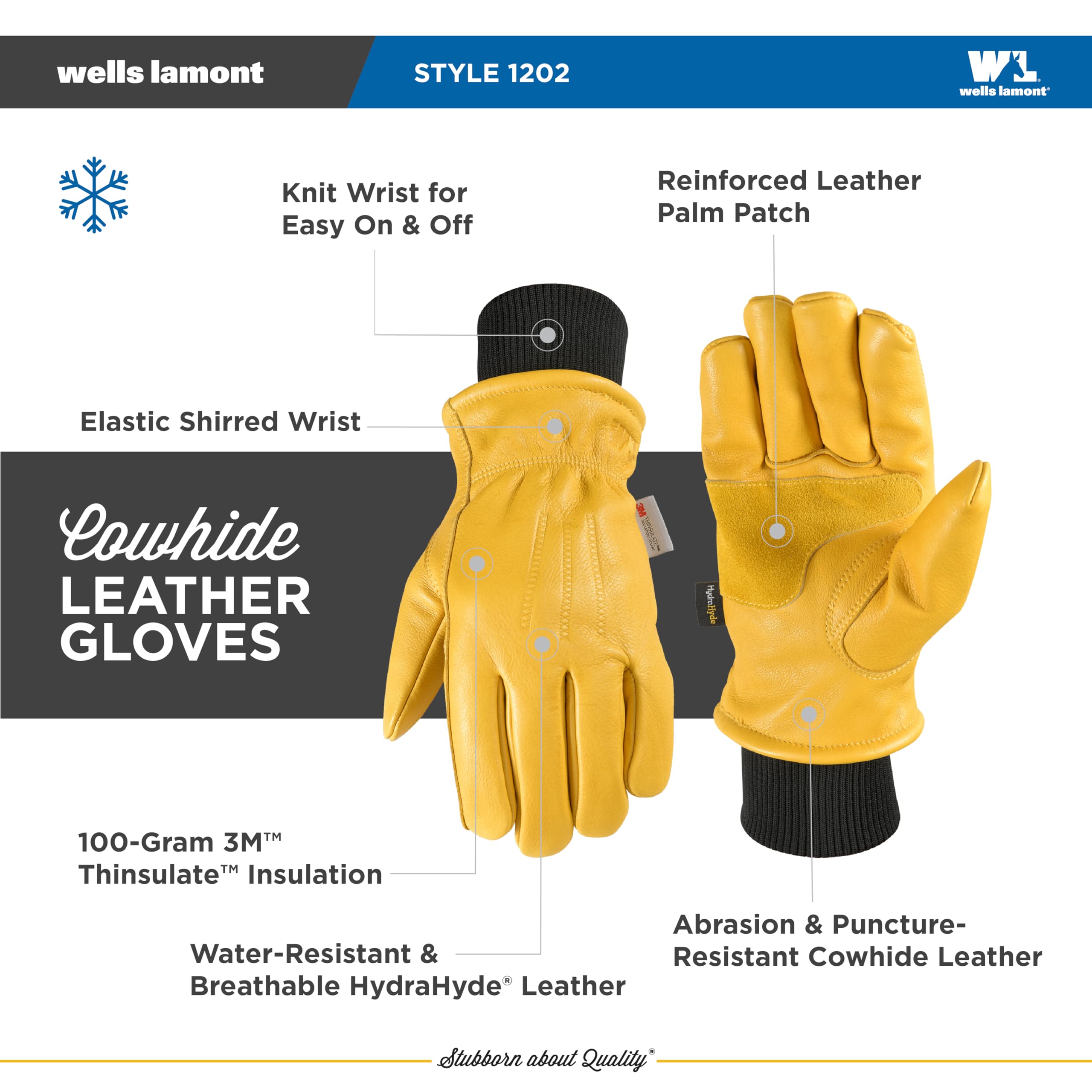 Wells Lamont HydraHyde gloves — reinforced palm patch for improved grip.