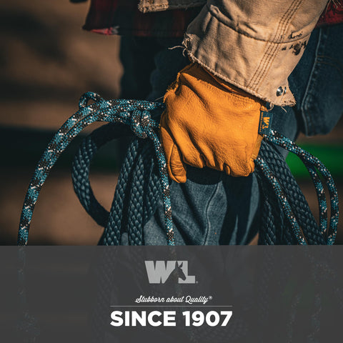 Wells Lamont HydraHyde saddletan medium glove for rugged outdoor work.