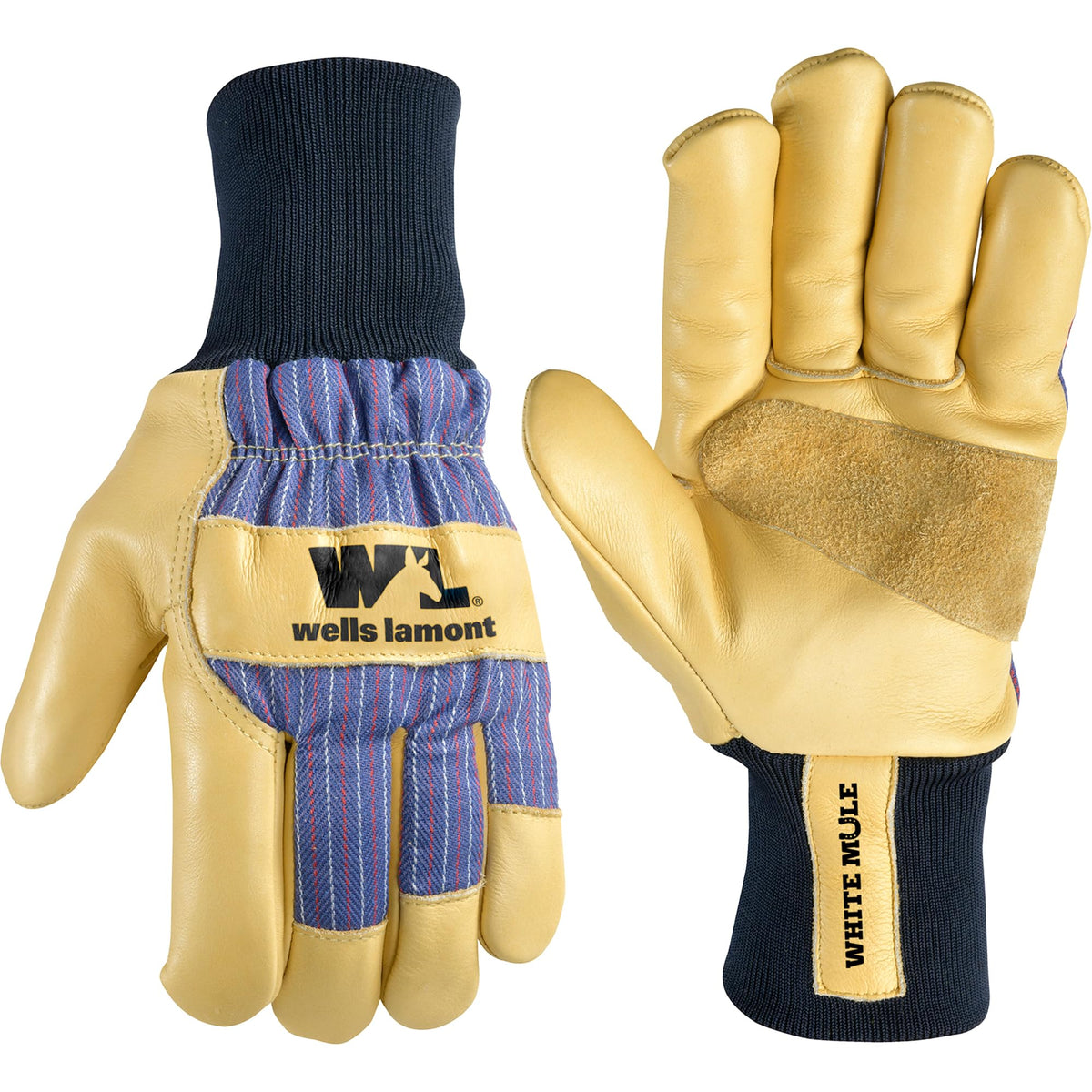 Wells Lamont men's heavy-duty leather glove front view with durable grip for tough jobs.
