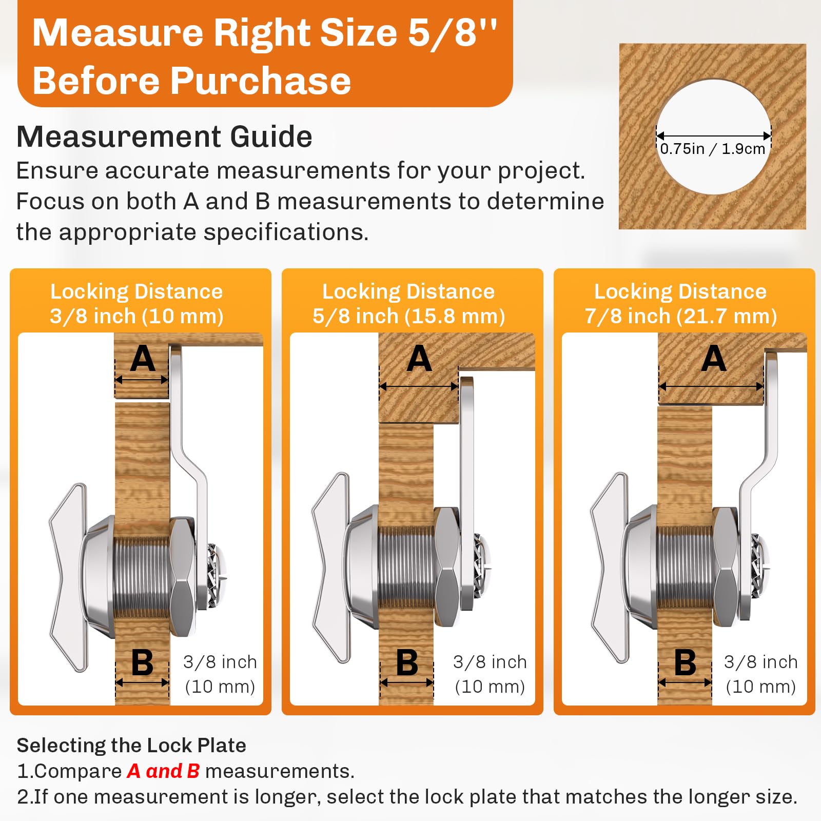 WELLUCK 5/8-inch thumb-operated cam lock side view for versatile installation.