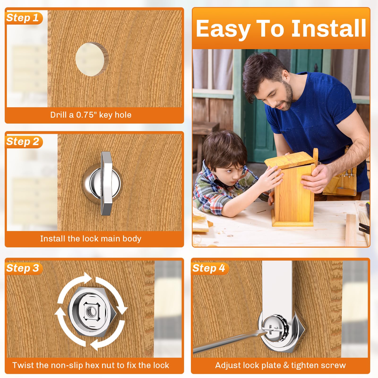 WELLUCK cam lock set mounted in metal panel demonstrates easy installation.