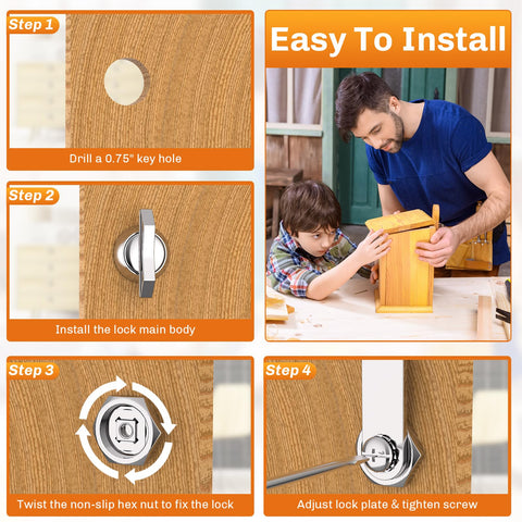WELLUCK cam lock set mounted in metal panel demonstrates easy installation.