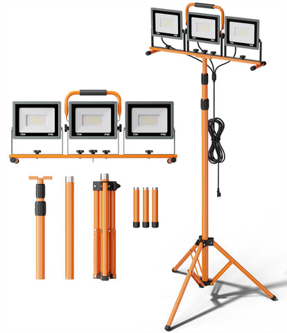 WELLUCK upgraded 21000lumen LED work light on stand delivers powerful job-site illumination