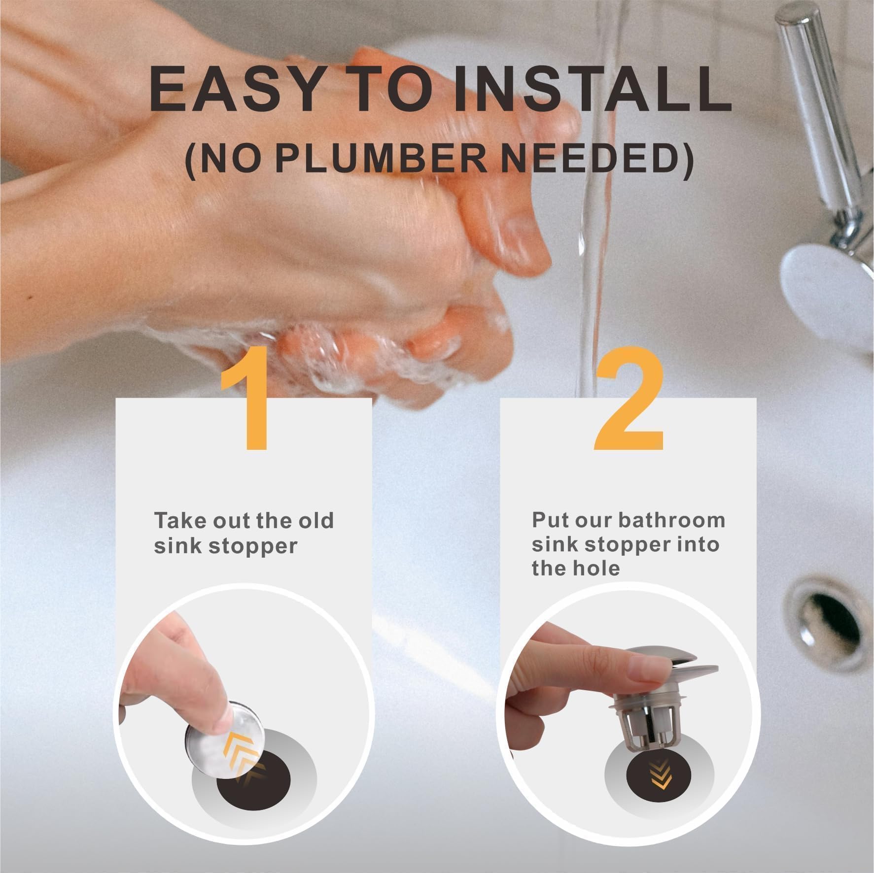 WELLUP easy-clean drain stopper demonstrates no-screw maintenance.