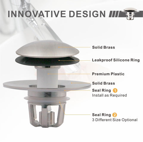 WELLUP compatible 1 1/8 to 1 1/2 inch drain hole for versatile bathroom use.