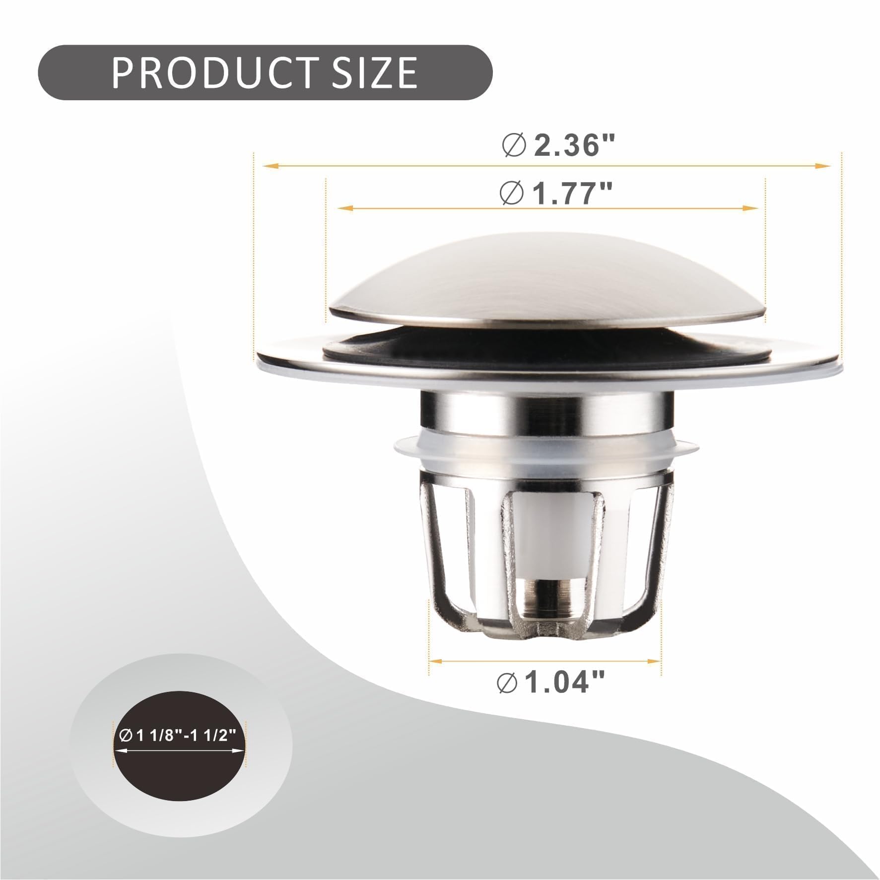 WELLUP universal-fit stopper with rubber rings for reliable fit across drain sizes.