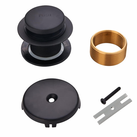 Wellup tub drain matte black assembly highlights durable brass and stainless steel construction.