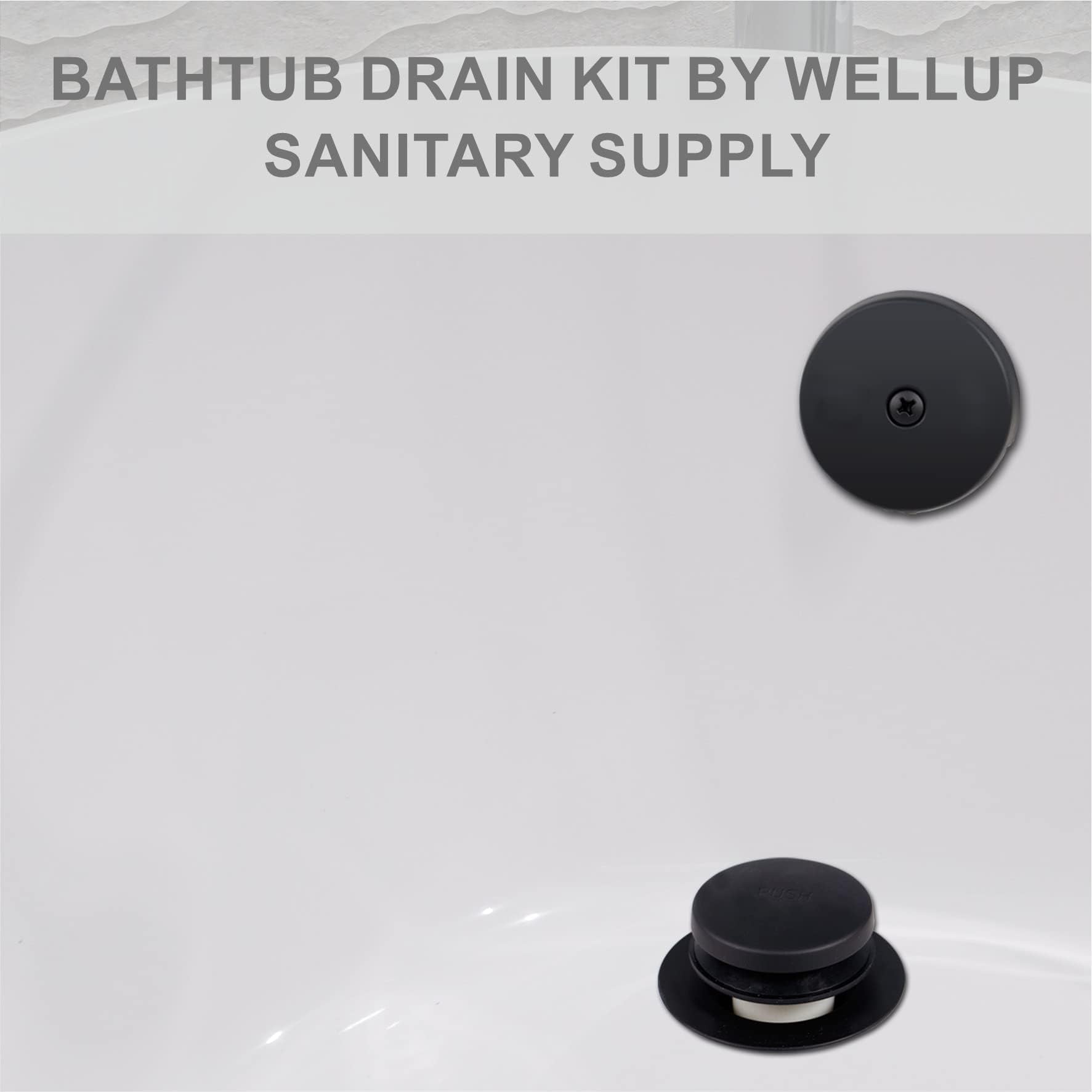 Wellup tub drain matte black faceplate overflow demonstrates a clean universal fit.